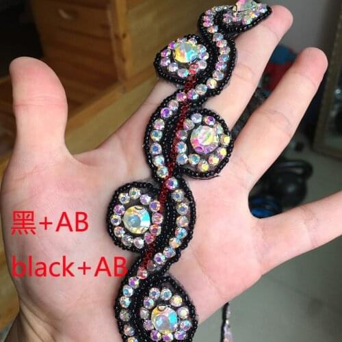 3.3cm wave-shape black beads dress trims AB crystal chain for garments and hairdress decoration DIY shoes hats rhinestones