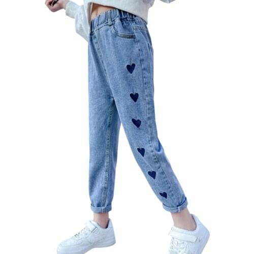 Jeans For Girl Heart Pattern Childrens Jeans Girl Spring Autumn Childrens Jeans For Boys Casual Style Clothes For Girls 6 8 10