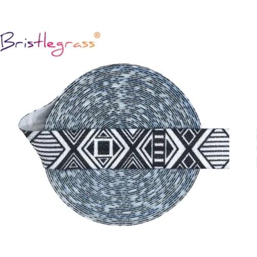 BRISTLEGRASS 2 5 10 Yard 5/8" 15mm Black Geometry Print Fold Over Elastic FOE Spandex Satin Band Tape Hair Tie Dress Sewing Trim