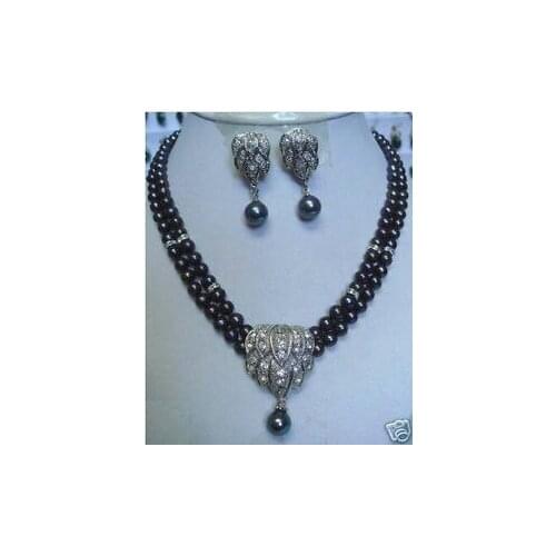 Beautiful Freshwater Black pearl necklace earring pendant sets
