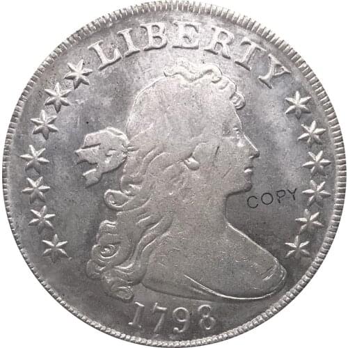 United States Of America Coin 13 Stars 1798 Liberty Draped Bust One Dollar Small Eagle Cupronickel Silver Plated Copy Coins
