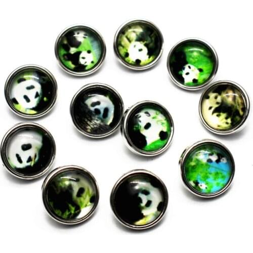 Mixs 10pcs/lot Panda Snap Buttons 12mm Animal Small Glass Snap Charms Fit Children DIY Snap Bracelet Bangles Jewelry