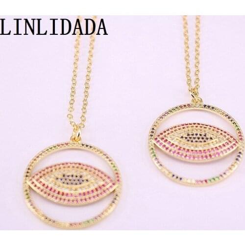 5Pcs Gold Filled Fashion Eye CZ Necklace for Women Men Jewelry CZ Micro Pave Round Chain Necklace
