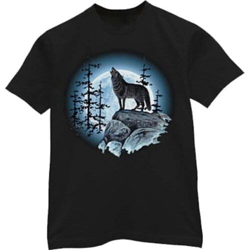 Mens T shirt Lone Wolf howling at the Moon