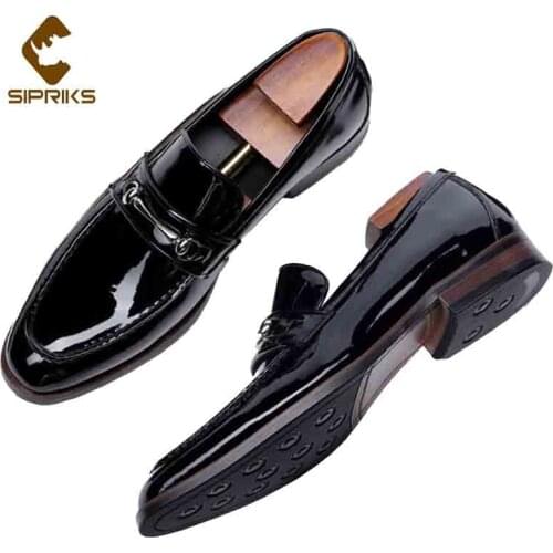 Sipriks Mens Shiny Casual Shoes Elegant Black Slip On Loafers Patent Leather Leisure Shoe Boy Wedding Footwear Gents Suit Social