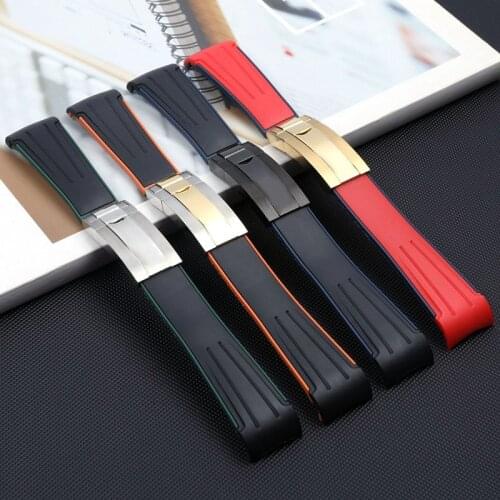20mm*9mm Curved End Soft Silicone Rubber Watchband For Rolex Watch Strap Daytona Submariner GMT Explore Bracelet Folding Buckle
