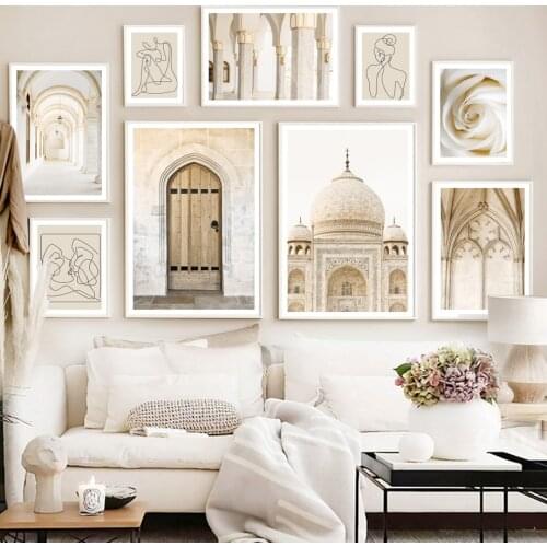 Taj Mahal Mosque Marble Pillar Corridor Wall Art Canvas Painting Nordic Posters And Prints Wall Pictures For Living Room Decor