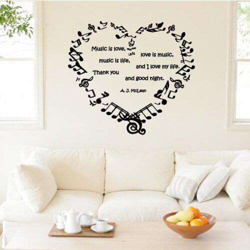 Music Is Love Heart In Musical Notes Wall Sticker Home Decor Art Murals Kids Children Room Decoration Nursery Wall Decals
