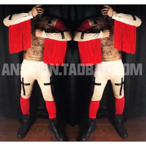 New Halloween Nightclub Bar Male Dj Trousers Singer Ds Cross Religion Mens Jumpsuit Sexy Theme Party Men Leggings Jogger Costume