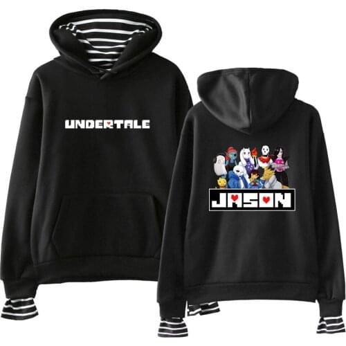 New Undertale Sweatshirts Fake Two Piece Hoodies Men Cartoon Print Fashion Stripe Sweatshirt Loose Harajuku Women Pullovers