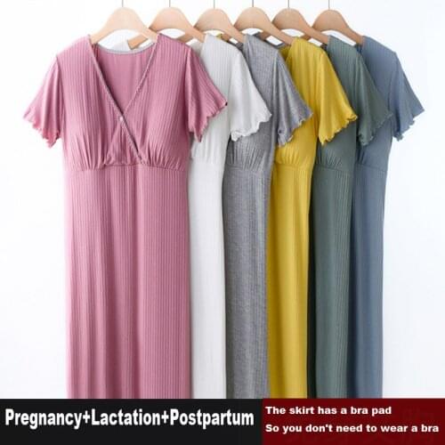 Solid Color Summer Short Sleeve Maternity Clothes Nursing Wear Modal Nursing Dress Breastfeeding Clothing Postpartum Dresses