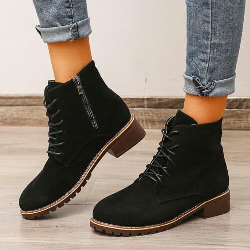 2021 Autumn Winter Fashion Low Heel Womens Boots Casual Velvet Womens Motorcycle Boots Red Female High Heels Large Size 35-43