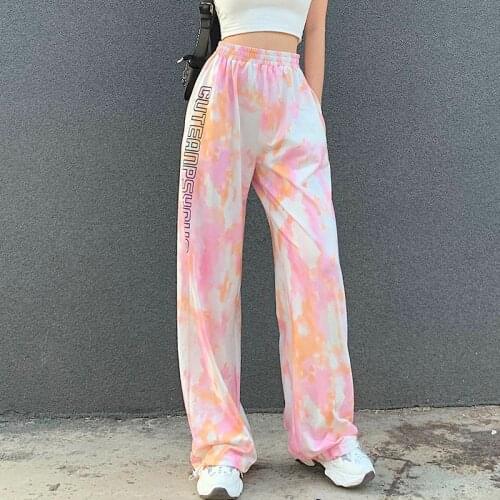 Fall Clothes Women Jogger Pants High-Waist Trousers Dye Print Casual Loose Wear Sports Bottoms Sweatpants Streetwear