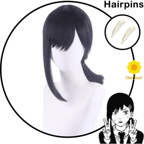 Chainsaw Man Higashiyama Kobeni Cosplay Black Wig with Hairpins Heat-resistant Fiber Hair + Wig Cap Halloween Party Role Play