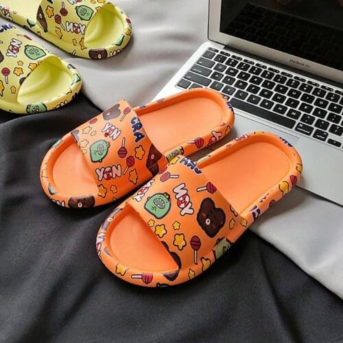 Women Cute Cartoon Slippers Female Indoor Home Shoes Soft Sole Couple Sandals Non-slip Bath Flip Flops Men Summer Girls Slides