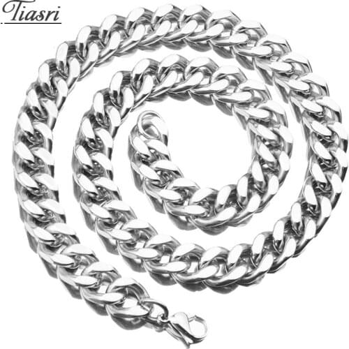 Tiasri Aesthetic Cuban Link Chain On The Neck Mens Necklace Bracelet Gothic Stainless Steel Jewelry Punk Style Collar Choker