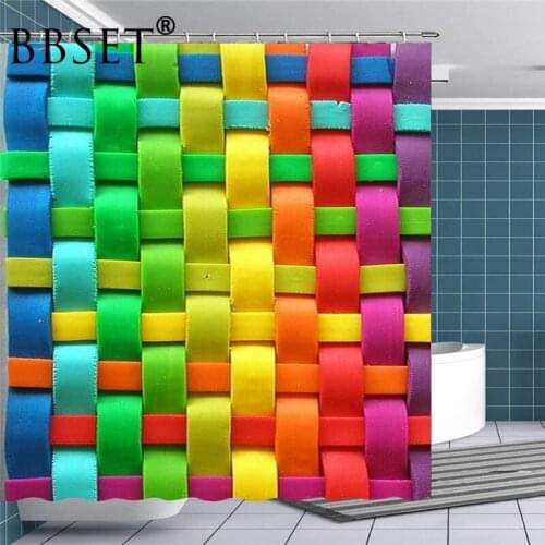 High Quality Shower Curtain Colorful Woven Small Lattice Pattern Waterproof Multi-size Douchegordijn Bathroom Decor with Hooks