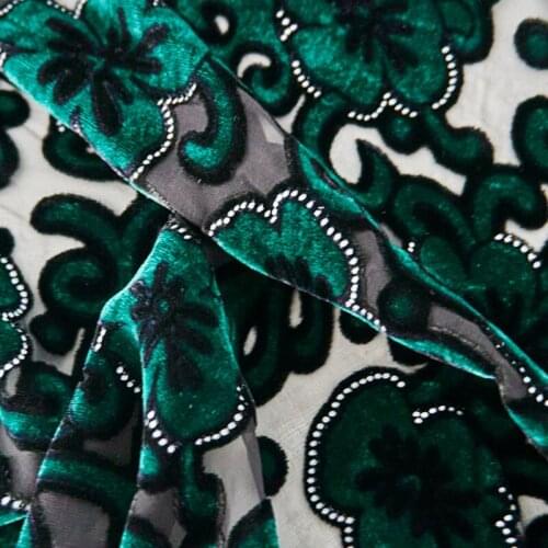 Green Flowers Burnt-Out Silk Velvet Fabric For Dress Telas Por Metro Tissus Au MÈTre Ткань Для Шитья Одежды Sewing Tecido Diy