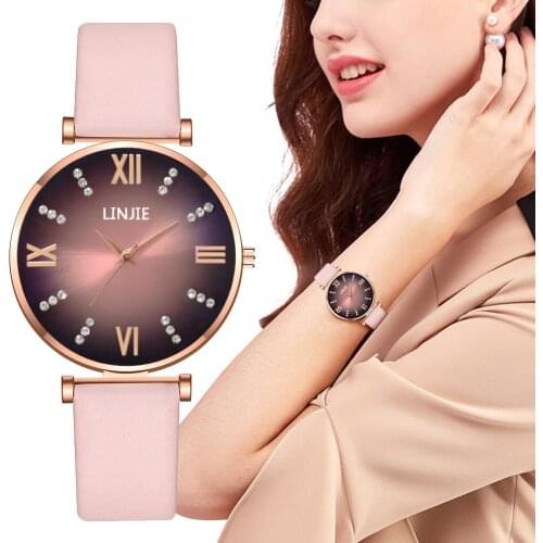 Women Gradient Color Rome Dial Watches Luxury Ladies Casual Leather Quartz Watches Relogio Feminino