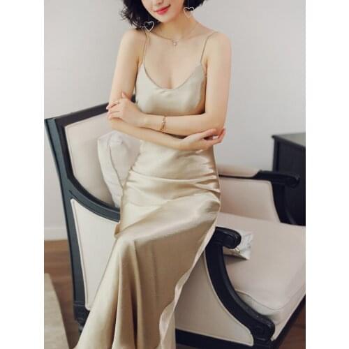 Sexy Satin V Neck Maxi Dress Women Spaghetti Strap Sleeveless Temperament Long Dresses 20121 summer Lady Vestido