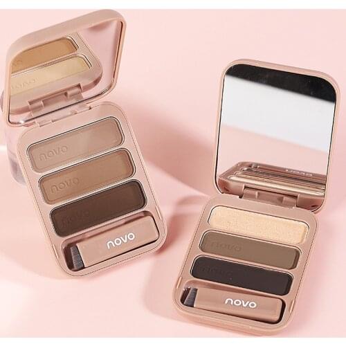 Novo 3 Color Three-dimensional Eyebrow Powder Palette Smooth Touch Waterproof Sweat-proof Fine Powder Makeup With Brush Portable