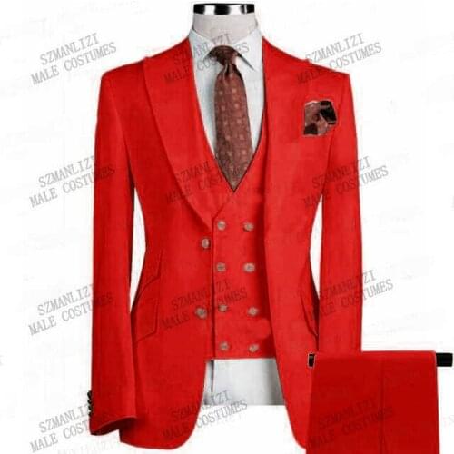 3 Piece Set Business Suit Men 2021 New Design Men Clothing Red Jacket Vest Pant Robes De Mariage Groom Tuxedo Male Wedding Dress