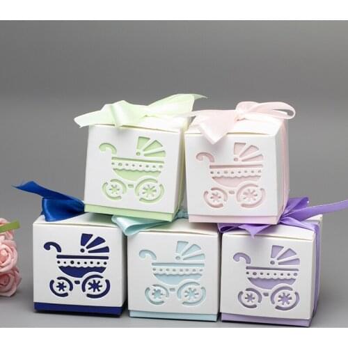 6*6*6cm Baby birthday gifts 10pcs/bag baby cart Paper Candy Box Cartoon Happy Birthday Decoration Theme Party Supply For Kids