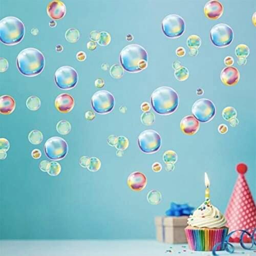 72Pcs Ocean Themed Birthday Party Rainbow Bubble Sticker PVC Colorful Bubbles Stickers Bath Bedroom Wall Decals Home DIY Decor