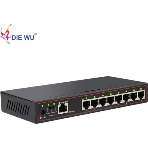 DIEWU 9 Port Fast Ethernet Switch 8 ports 100M +1 ports 1G switch VLAN Support Network switch