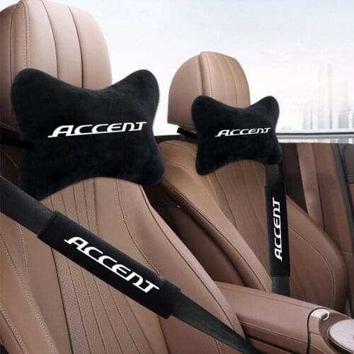 A Set of Car 2 soft Auto Neck Pillows and 2 Auto Seat Belt Cover Comfort Rest Travel Cushion for HYUNDAI Accent Tucson Solaris