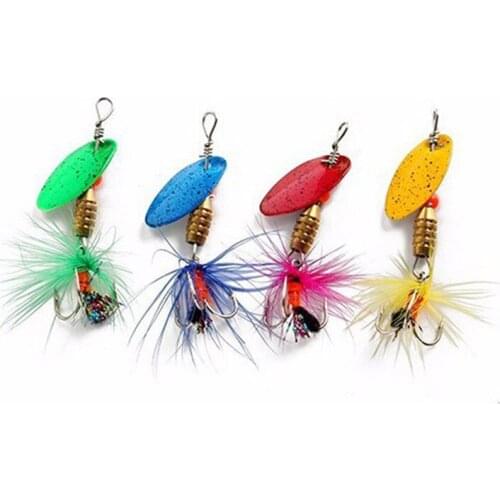 4pcs/set 5cm 2g Spinner Fishing Lures Wobblers CrankBaits Jig Shone Metal Sequin Trout Spoon With Feather Hooks for Carp Fishing
