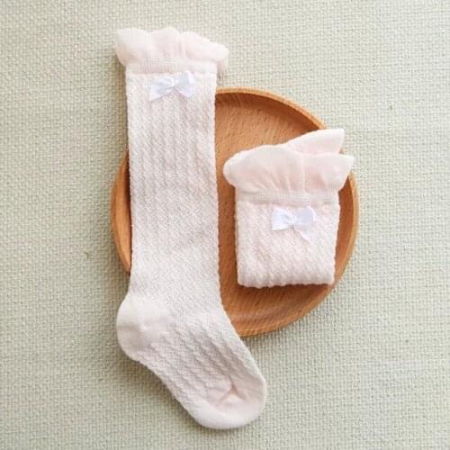 Baby girls socks summer stocking child home cotton socks children baby thin mesh sock breathable bows kids baby knee socks