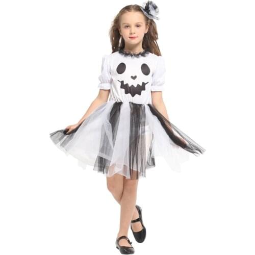 Kids Child Girls Lovely White Spooky Ghost Princess Costume Halloween Purim Carnival Party Mardi Gras Fancy Dress