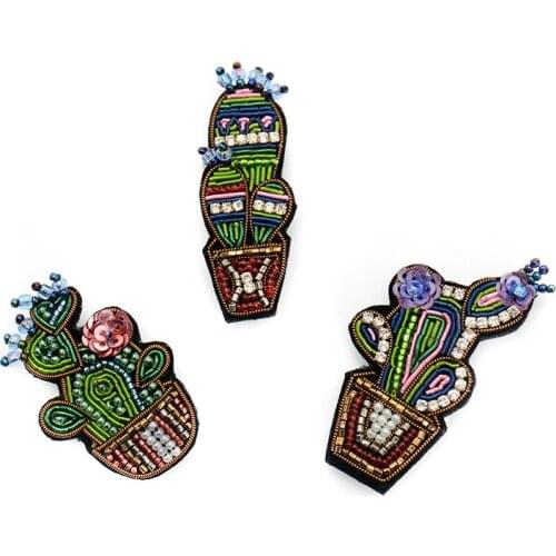 DIY 3D Handmade embroidery beaded cactus sequins patch applique for Coat Trousers Bag Brooch