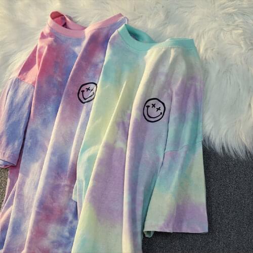 Boys and Girls 2021 Summer New Childrens T-shirt Korean Western Style All-Matching Tie-Dyed Short Sleeve Children Teens Tops