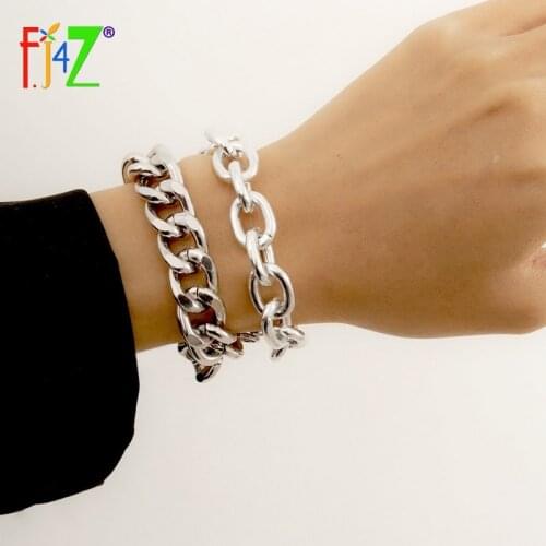 F.J4Z 2021 Trend Bracelets Set Fashion Punk 2 Layers Cuban Chain + Cross Chain Bangles Womens Party Jewelry for Hand Dropship