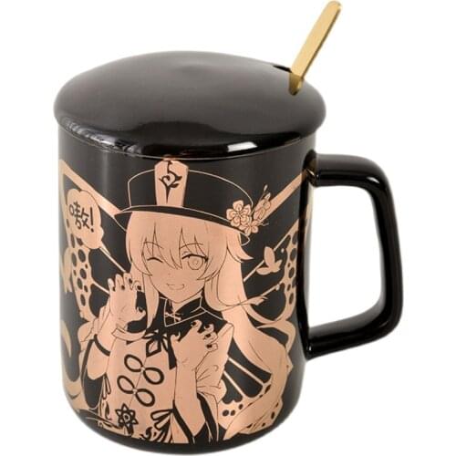 Genshin Walnut Perimeter Ceramic Cup Quadratic Element Water Cup Comic Student Cute Sweet Anime Girl Present Lncluding Spoon