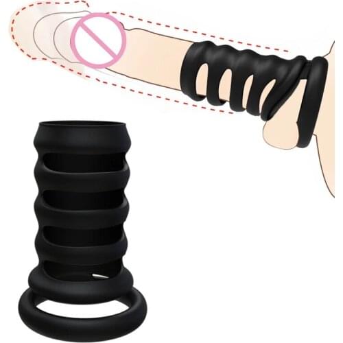 Cock Rings Penis Bondage Sleeve Silicone Chastity Cage Ball Stretcher Testicle Massager Delay Ejaculation Sex Toys For Men