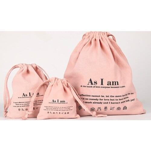 3pcs Cotton and linen drawstring bundle pocket Cosmetic mobile phone packing bags travel storage bag