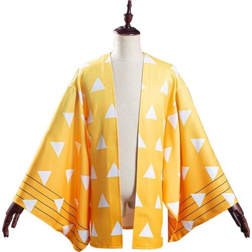 Demon Slayer: Kimetsu no Yaiba Agatsuma Zenitsu Cosplay Costume Kimono Coat Kimono Cloak Halloween Xmas Party Tops