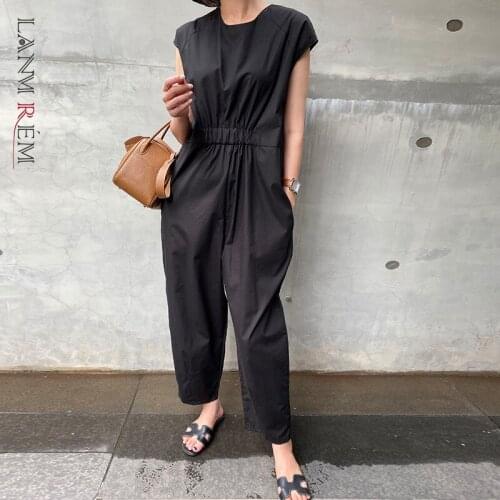 LANMREM 2021 Summer New Korean Version Loose Front Back Elastic Waist Nine Point Jumpsuit With Sleeveless Slim For Women 2t1428