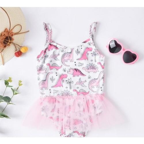 Summer Childrens Baby Girl One-piece Swimsuit Girls Mesh Sling Swimwear Childrens Fashion Printed Swimsuits