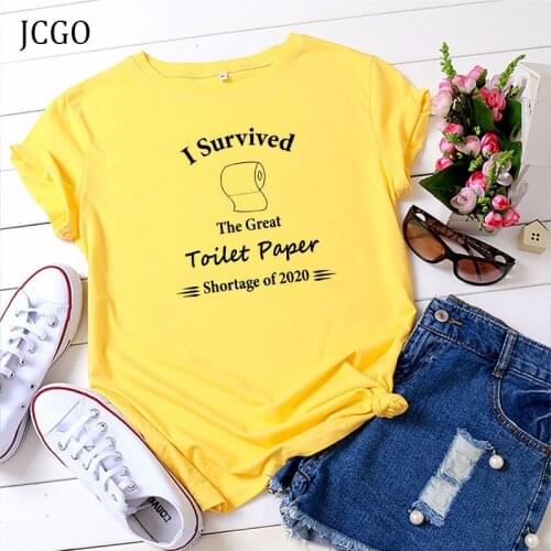 JCGO Summer Women T Shirt 5XL Plus Size Cotton Funny Toilet Paper Print Short Sleeve Tee Tops Casual O-Neck Female Basic TShirt
