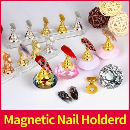 1 Set Magnetic Nail Holder Practice Display Stand Acrylic Crystal Showing Shelf Nail Art Tool 8 Colors Nail Polish Display Stand