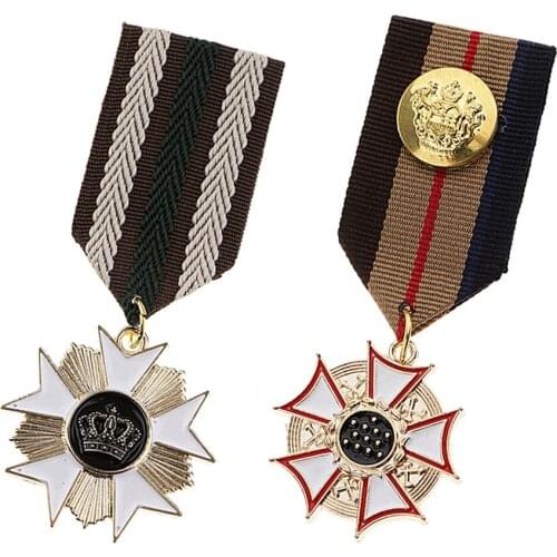2 Pieces Stripe Fabric Medal Badge Men Women Cospaly Uniform Brooch Pin Costume Jewelry