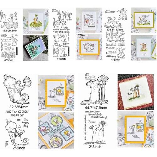 Metal Cutting Dies Match Clear Silicone Stamps Mix Cute Rabbit Carrot Letter Sentence Words Alphabet Make Cards Scrapbook Craft