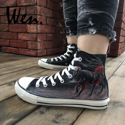 Wen Original Design Galloping Horses Hand Painted Athletic Shoes High Top Women Mens Choose Canvas Type Flat Sneakers Presents