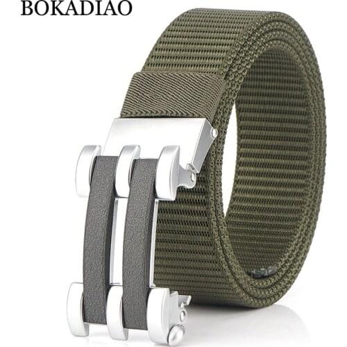 BOKADIAO Men&women Nylon Belt Metal Automatic Buckle canvas belts Outdoor sports Casual jeans waistband Army military male strap