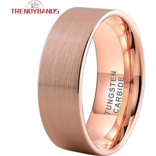 Rose Gold 8MM Tungsten Carbide Rings Wedding Bands For Women Men Pipe Cut Brushed Finish Comfort Fit