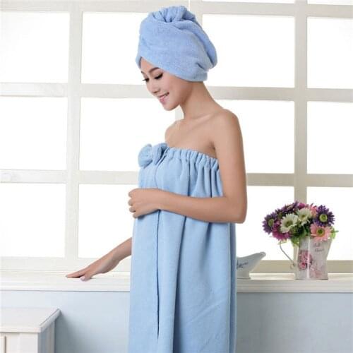 Soft Microfiber Magic Absorbent Dry Spa Bath Towel Beach Bathrobe+Cap for Women Girls SCVD889